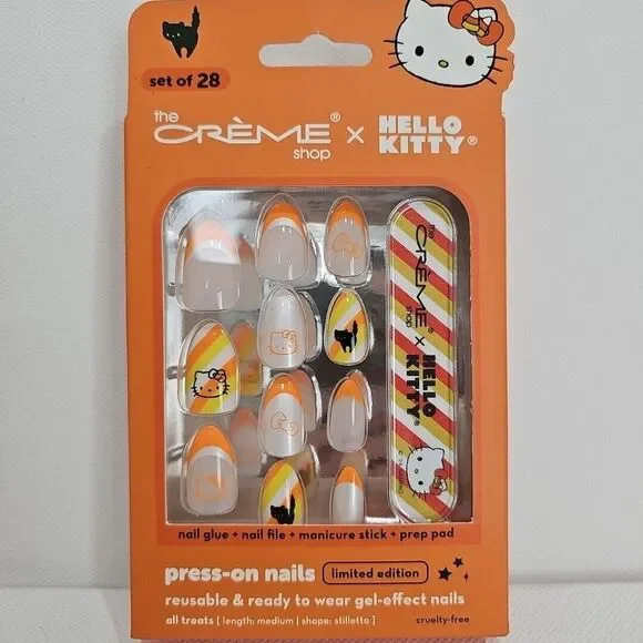 LIMITED Creme Shop Hello Kitty‎ LE Halloween Press On Nails Reusable All Treats - Picture 3 of 3